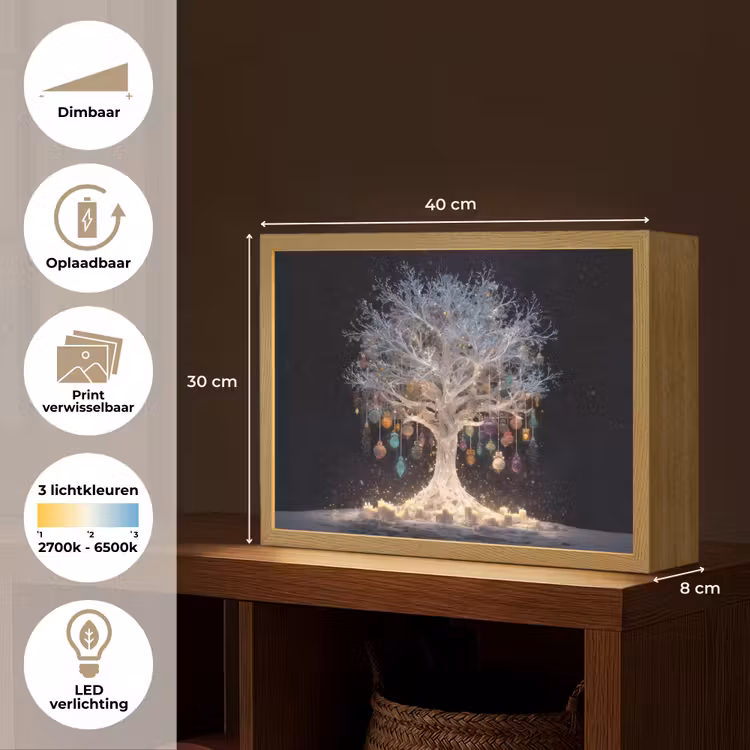 Lightbox - Wandlamp - Sneeuwboom - Lichtjes - Wit - Kleurrijk — 10