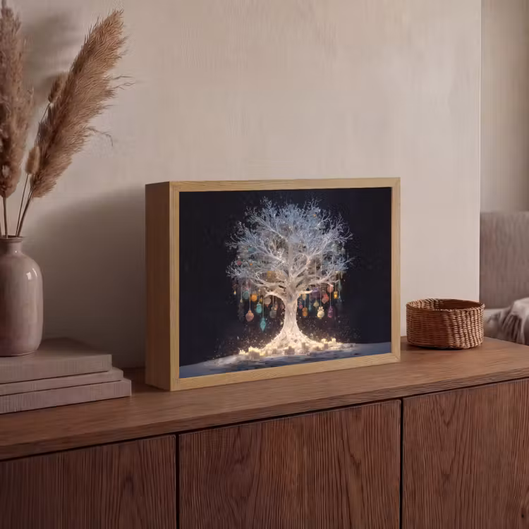 Lightbox - Wandlamp - Sneeuwboom - Lichtjes - Wit - Kleurrijk — 4