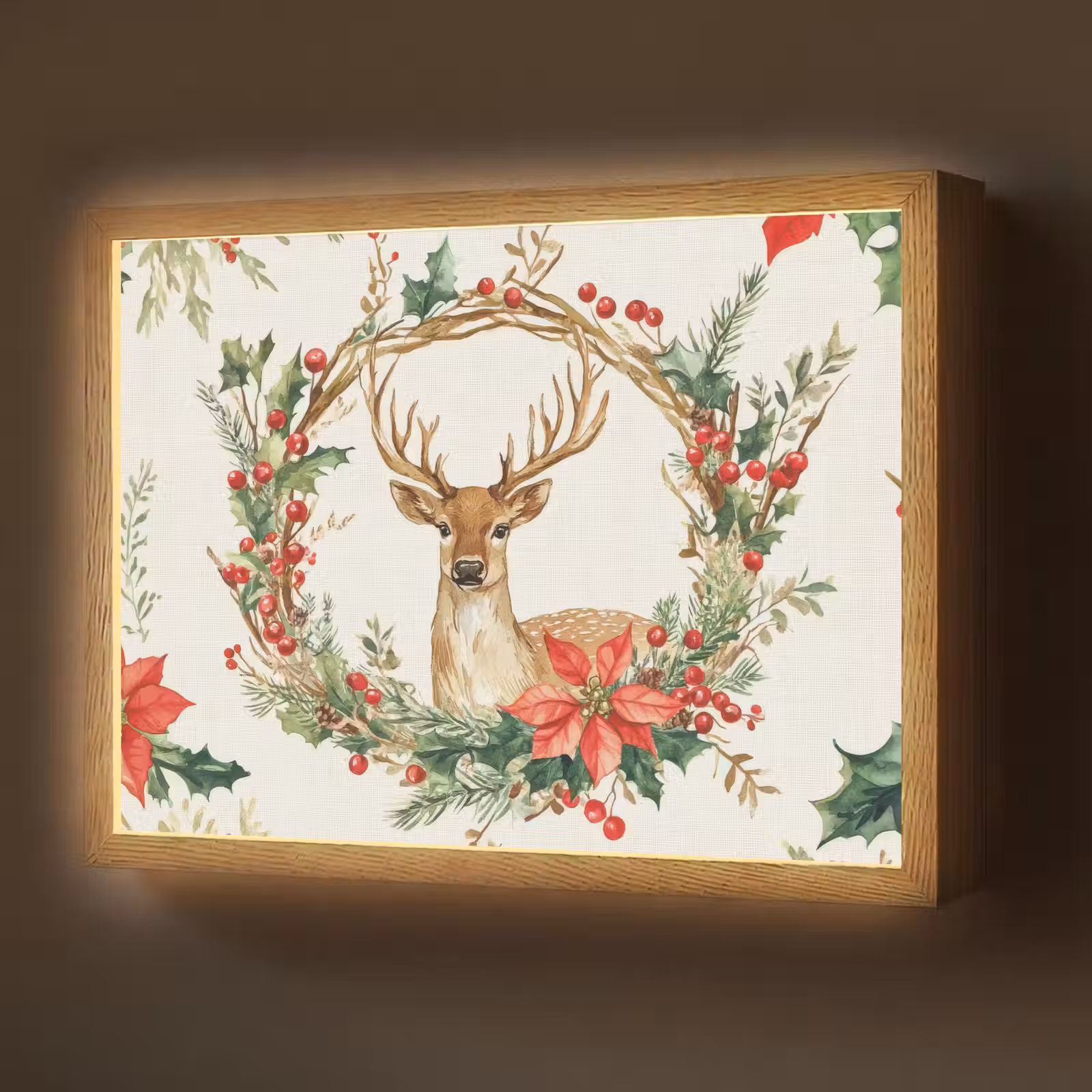 Lightbox - Wandlamp - Kerstkrans - Hert - Hulst - Rood — 1