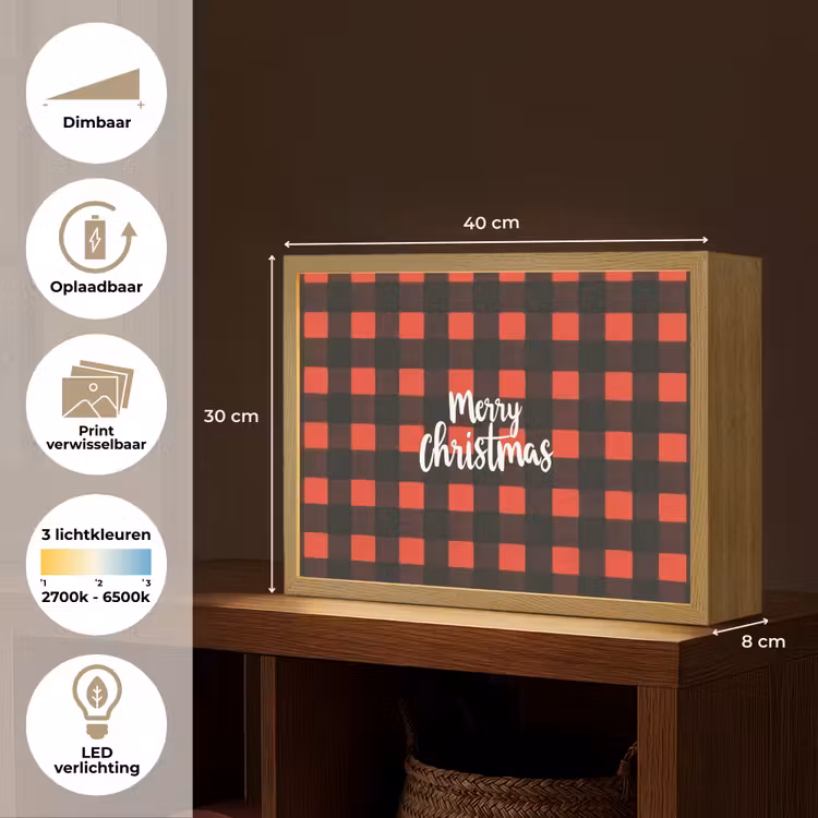 Lightbox - Wandlamp - Geruit - Rood - Tekst - Christmas — 10