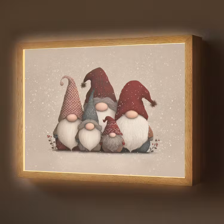 Lightbox - Wandlamp - Kabouters - Kerst - Sneeuw - Puntmutsen — 1