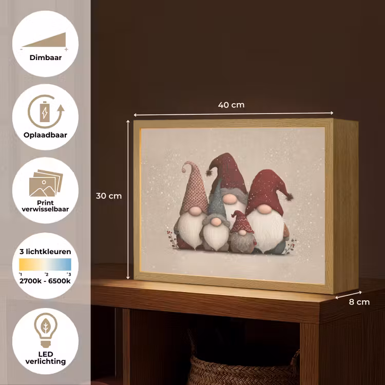 Lightbox - Wandlamp - Kabouters - Kerst - Sneeuw - Puntmutsen — 10