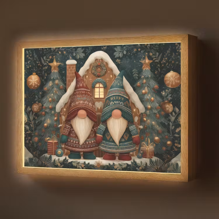 Lightbox - Wandlamp - Kerst - Gnomen - Peperkoekhuisje - Rood - Groen — 1