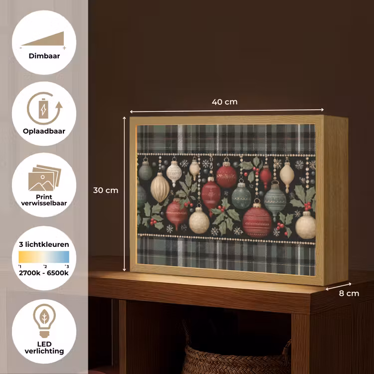 Lightbox - Wandlamp - Kerstballen - Rood - Hulsttakken - Patroon — 10