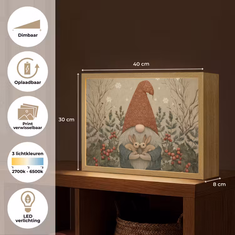 Lightbox - Wandlamp - Kerstgnome - Konijntjes - Kleurrijk — 10