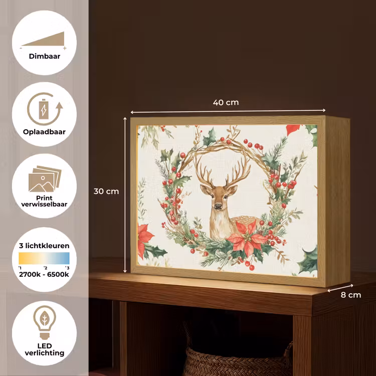 Lightbox - Wandlamp - Kerstkrans - Hert - Hulst - Rood — 10