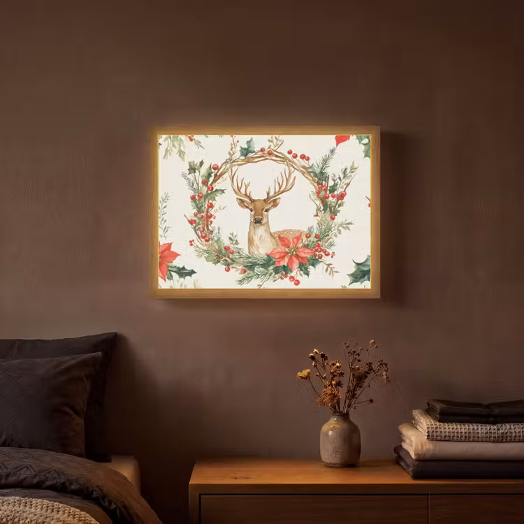 Lightbox - Wandlamp - Kerstkrans - Hert - Hulst - Rood — 3