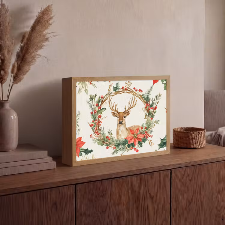 Lightbox - Wandlamp - Kerstkrans - Hert - Hulst - Rood — 4