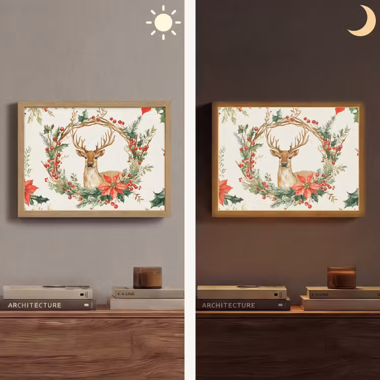 Lightbox - Wandlamp - Kerstkrans - Hert - Hulst - Rood — 6