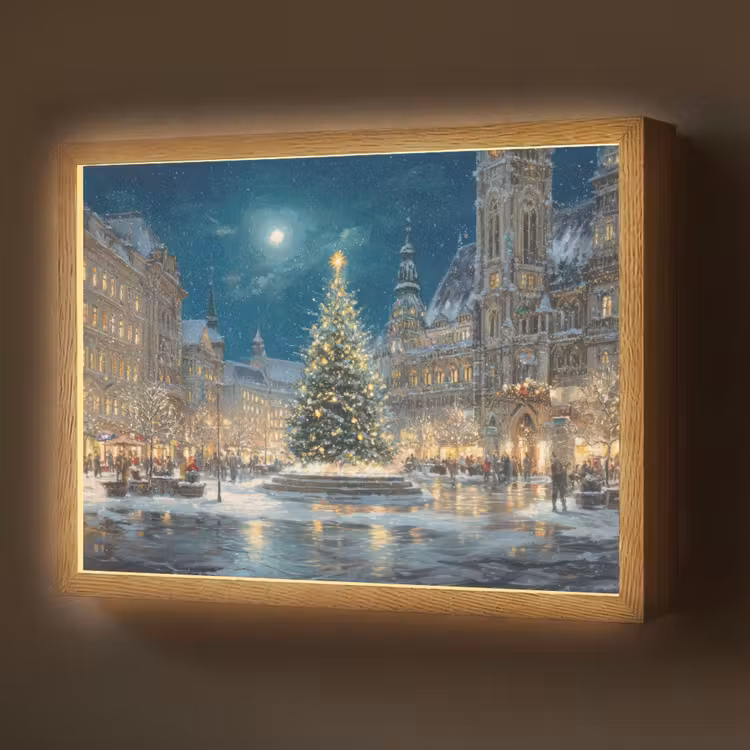 Lightbox - Wandlamp - Kerstnacht - Stadsplein - Meerkleurig — 1