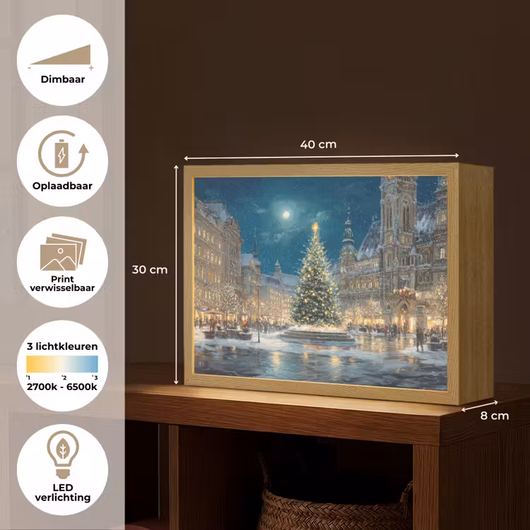Lightbox - Wandlamp - Kerstnacht - Stadsplein - Meerkleurig — 10