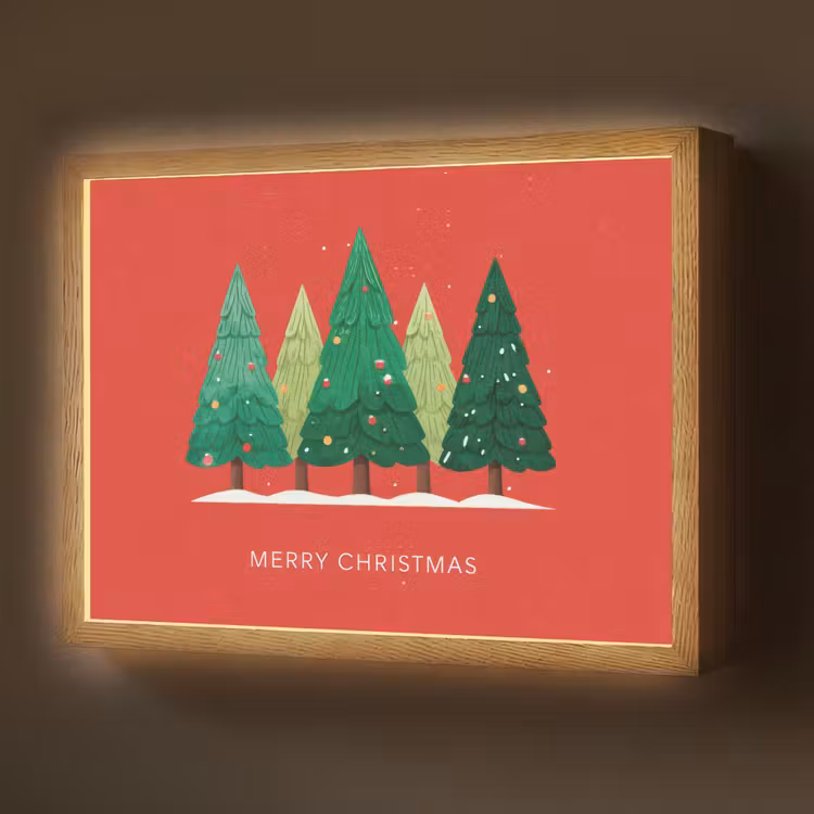 Lightbox - Wandlamp - Minimalistisch - Kerstbomen - Rood - Sneeuw — 1