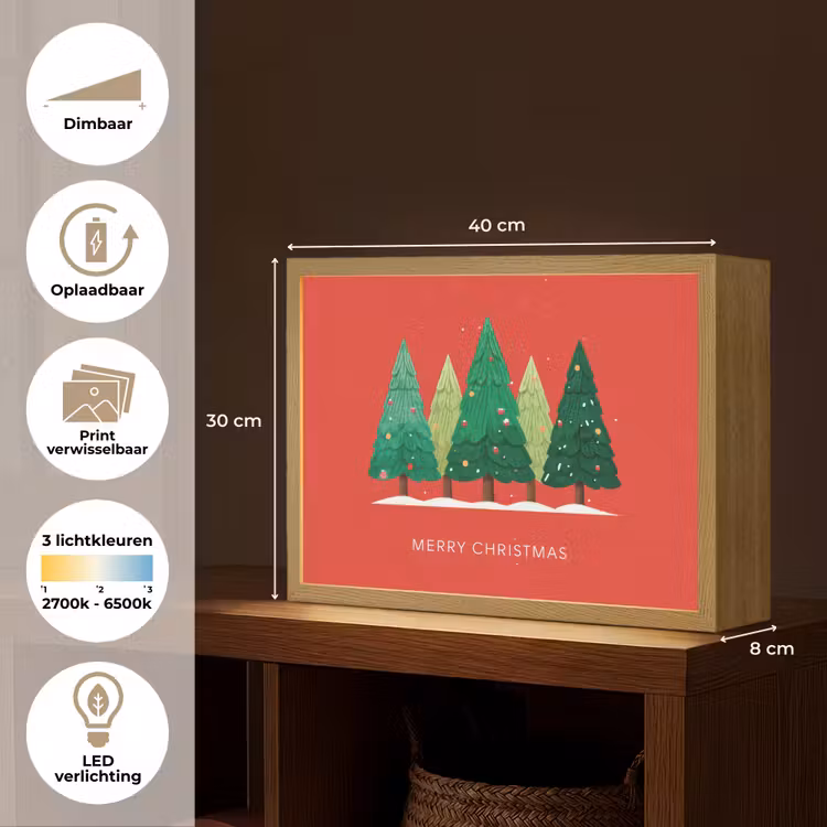 Lightbox - Wandlamp - Minimalistisch - Kerstbomen - Rood - Sneeuw — 10