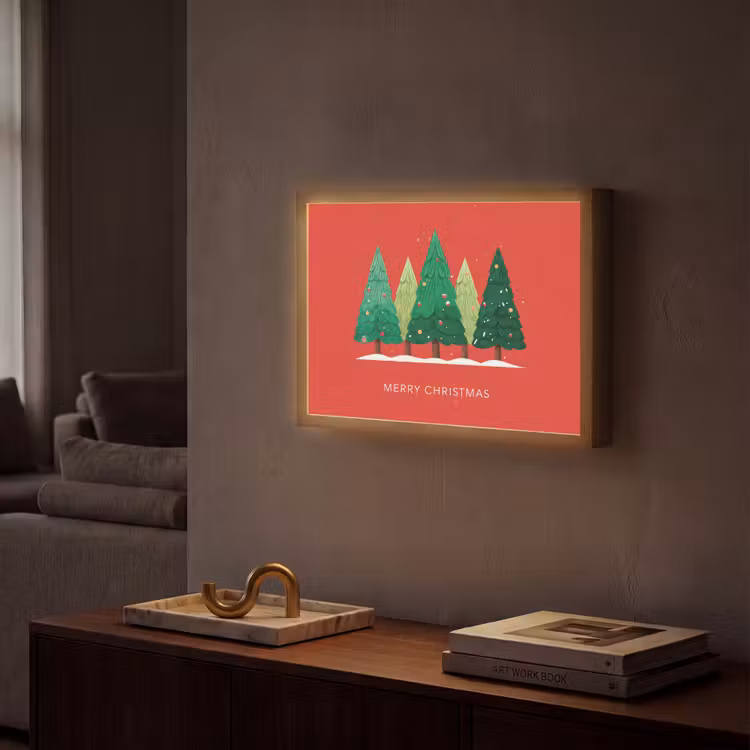 Lightbox - Wandlamp - Minimalistisch - Kerstbomen - Rood - Sneeuw — 2