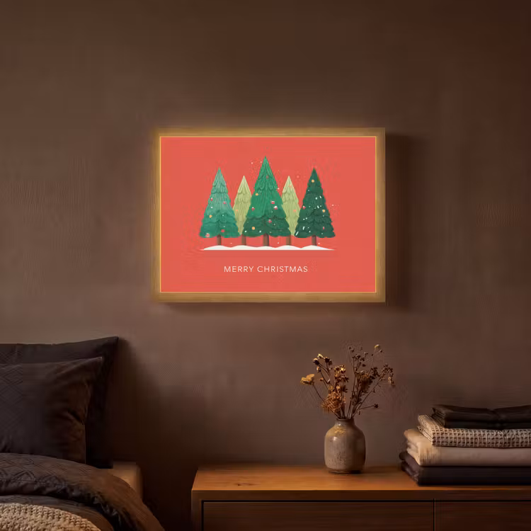 Lightbox - Wandlamp - Minimalistisch - Kerstbomen - Rood - Sneeuw — 3