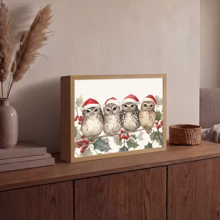 Lightbox - Wandlamp - Uilen - Tak - Hulstblaadjes - Kerstmuts — 4