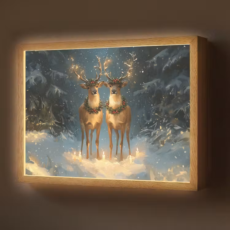 Lightbox - Wandlamp - Dennensprookje - Rendier - Nacht — 1