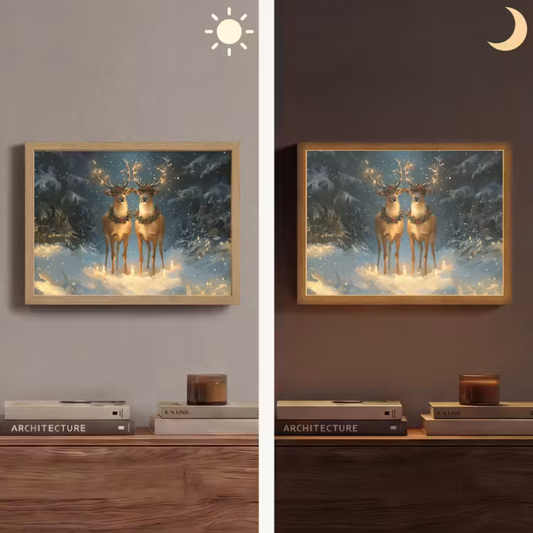 Lightbox - Wandlamp - Dennensprookje - Rendier - Nacht — 6