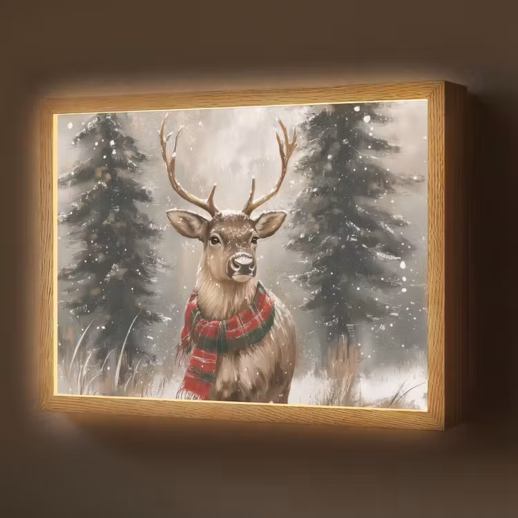 Lightbox - Wandlamp - Winter - Bos - Rendier - Donker — 1