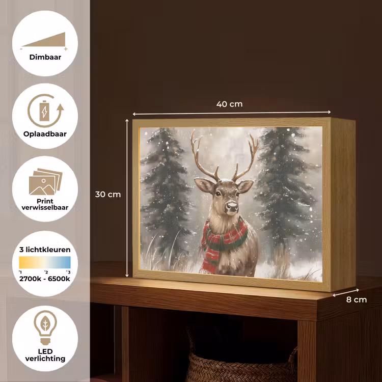 Lightbox - Wandlamp - Winter - Bos - Rendier - Donker — 10