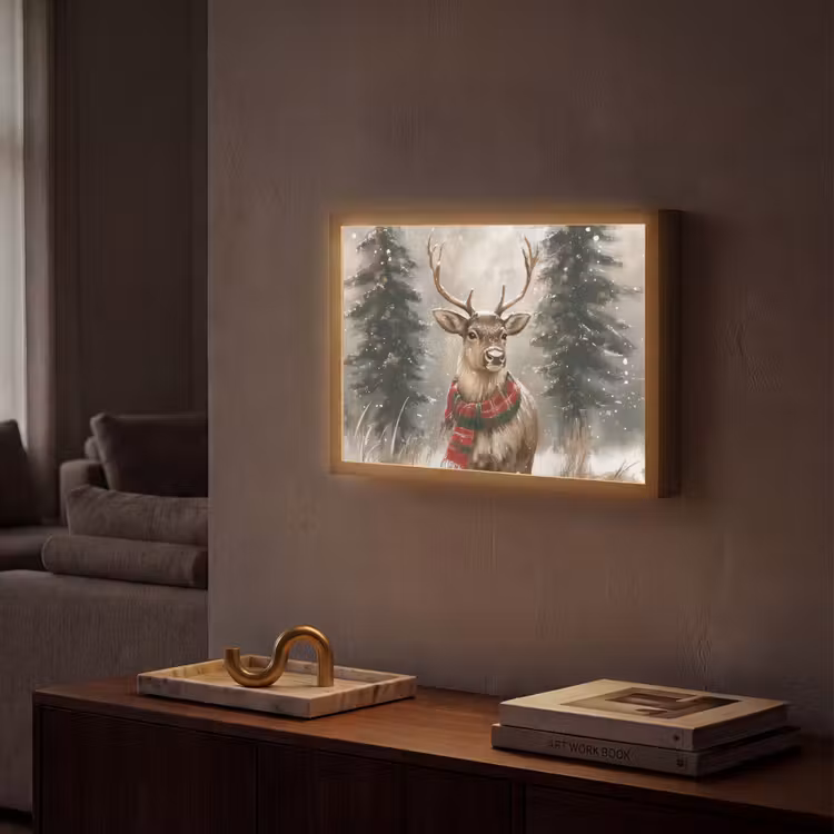 Lightbox - Wandlamp - Winter - Bos - Rendier - Donker — 2