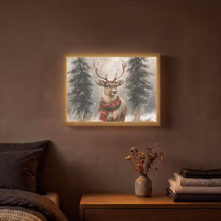Lightbox - Wandlamp - Winter - Bos - Rendier - Donker — 3