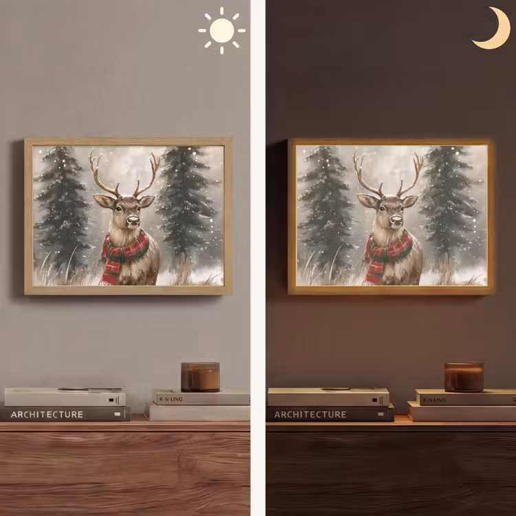 Lightbox - Wandlamp - Winter - Bos - Rendier - Donker — 6