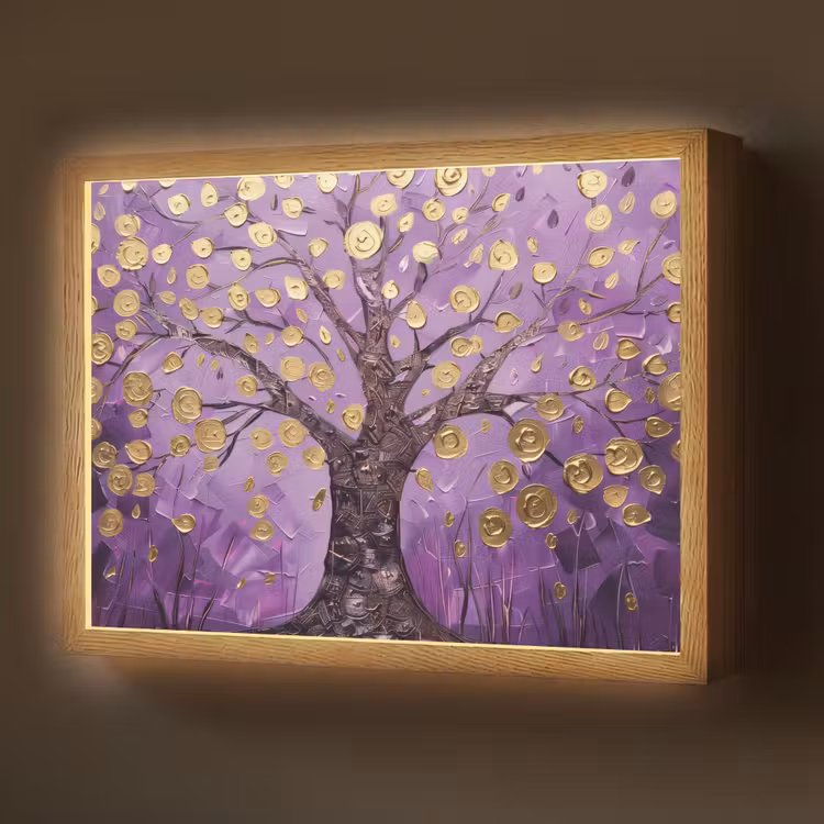 Lightbox - Wandlamp - Levensboom - Boom - Paars - Goud - Modern — 1