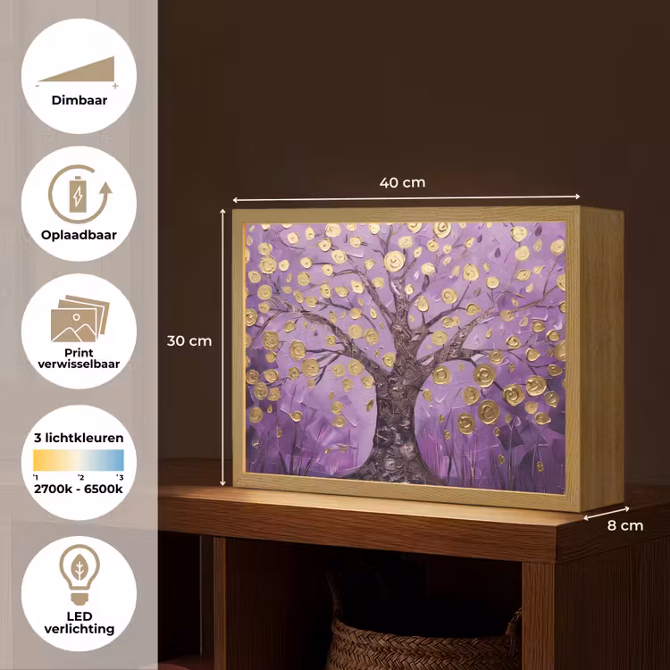 Lightbox - Wandlamp - Levensboom - Boom - Paars - Goud - Modern — 10