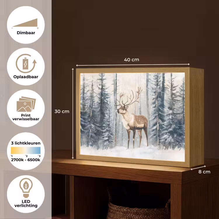 Lightbox - Wandlamp - Rendier - Sneeuw - Woud - Wit — 10