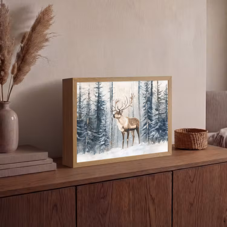 Lightbox - Wandlamp - Rendier - Sneeuw - Woud - Wit — 4
