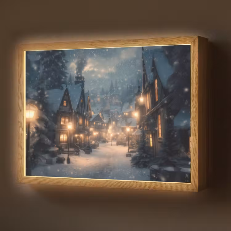 Lightbox - Wandlamp - Winterdorp - Sneeuw - Donker — 1