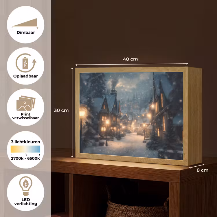 Lightbox - Wandlamp - Winterdorp - Sneeuw - Donker — 10