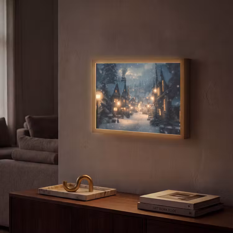 Lightbox - Wandlamp - Winterdorp - Sneeuw - Donker — 2