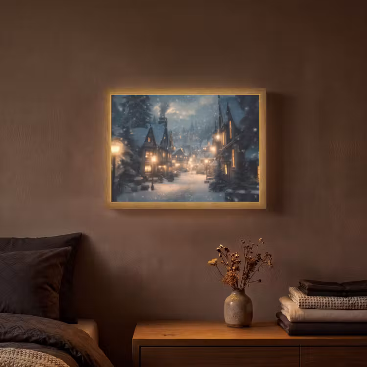 Lightbox - Wandlamp - Winterdorp - Sneeuw - Donker — 3