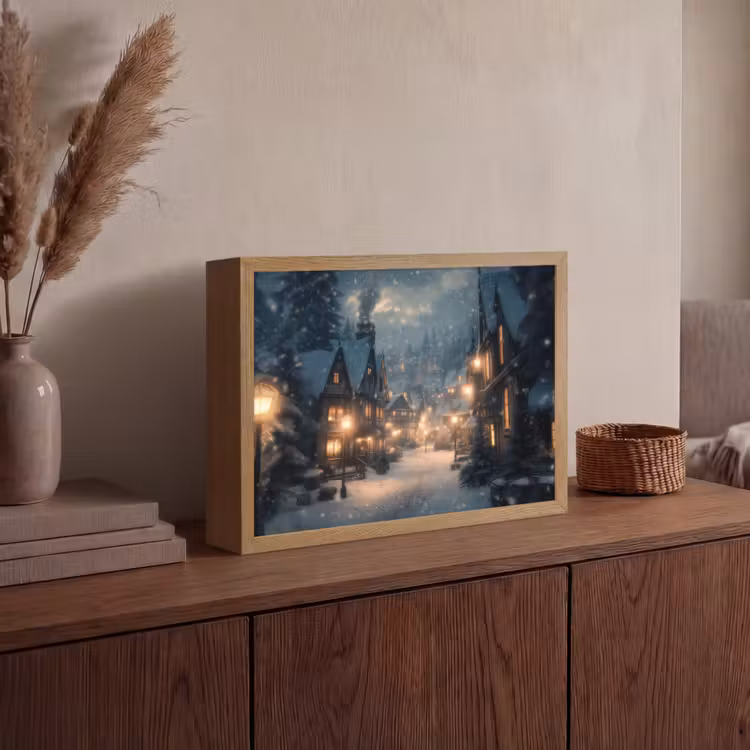 Lightbox - Wandlamp - Winterdorp - Sneeuw - Donker — 4