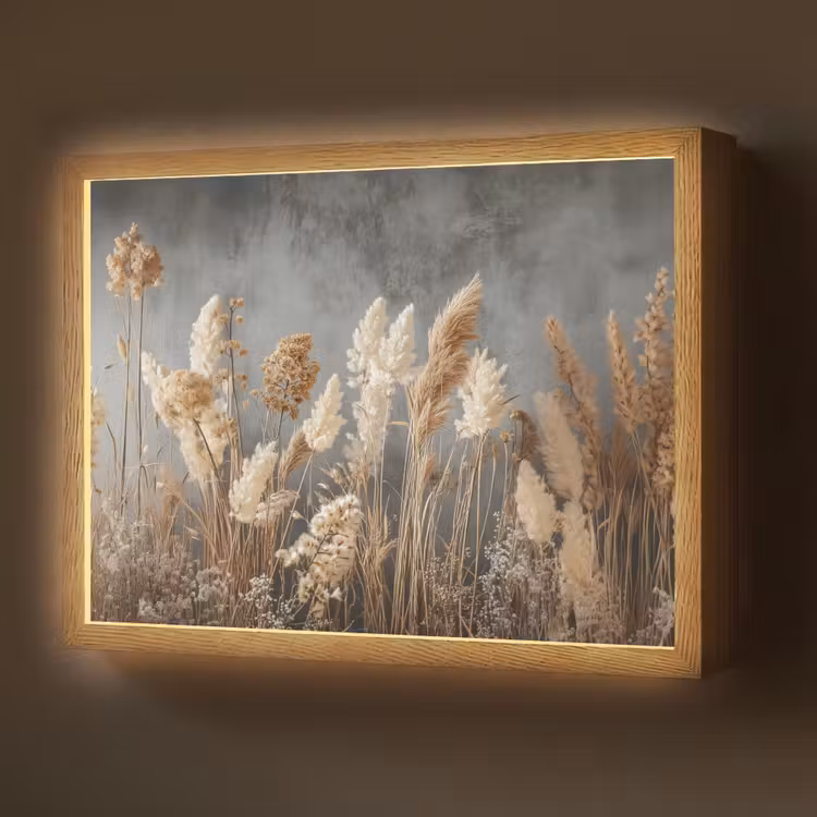 Lightbox - Wandlamp - Gedroogde Veldbloemen - Grijs - Beton — 1