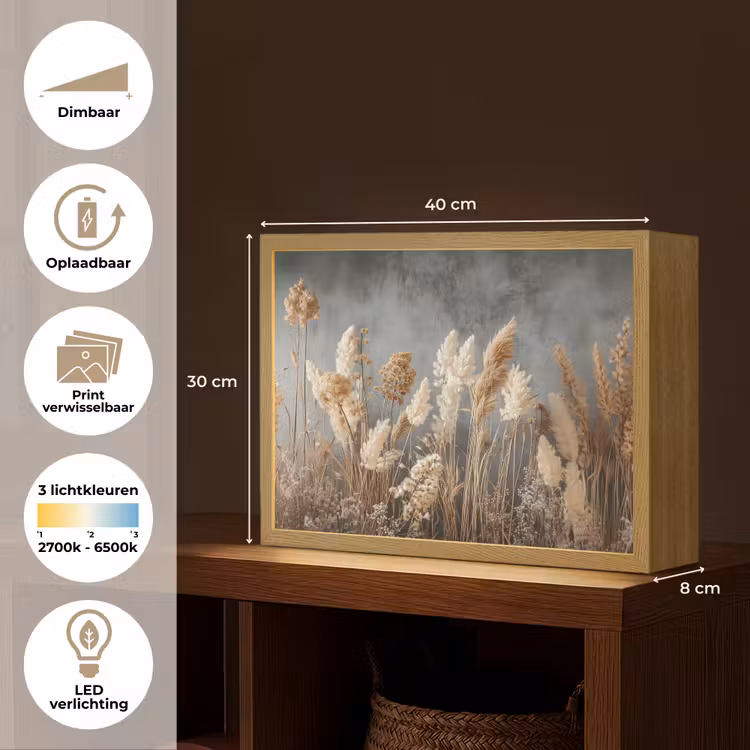 Lightbox - Wandlamp - Gedroogde Veldbloemen - Grijs - Beton — 10