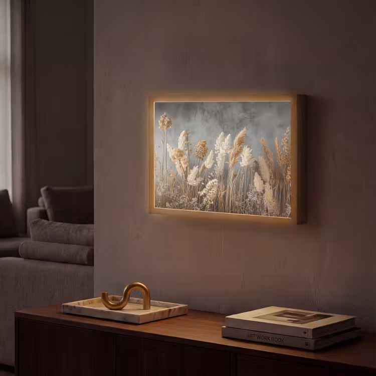 Lightbox - Wandlamp - Gedroogde Veldbloemen - Grijs - Beton — 2