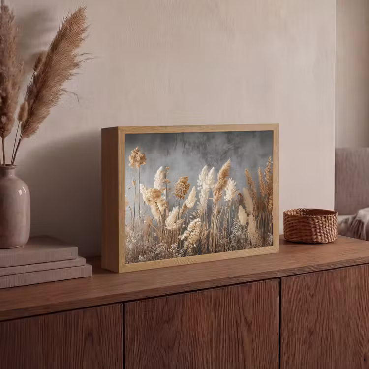 Lightbox - Wandlamp - Gedroogde Veldbloemen - Grijs - Beton — 4