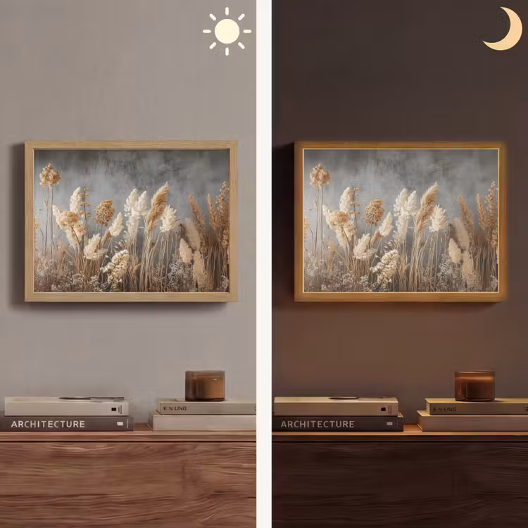 Lightbox - Wandlamp - Gedroogde Veldbloemen - Grijs - Beton — 6