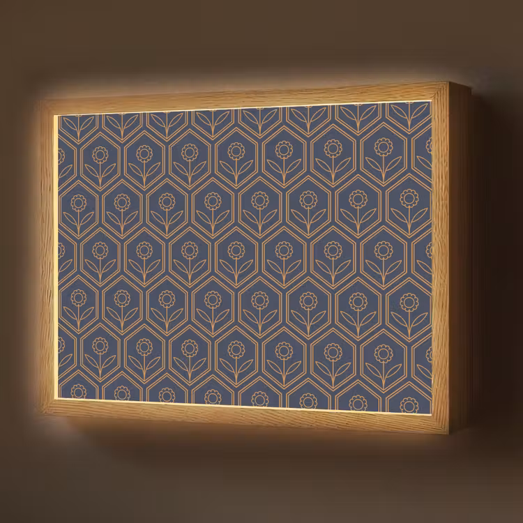 Lightbox - Wandlamp - Donkerblauw - Patroon - Bloem - Symmetrisch — 1