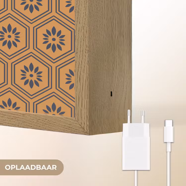 Lightbox - Wandlamp - Okergeel - Patroon - Bloem - Donkerblauw — 7