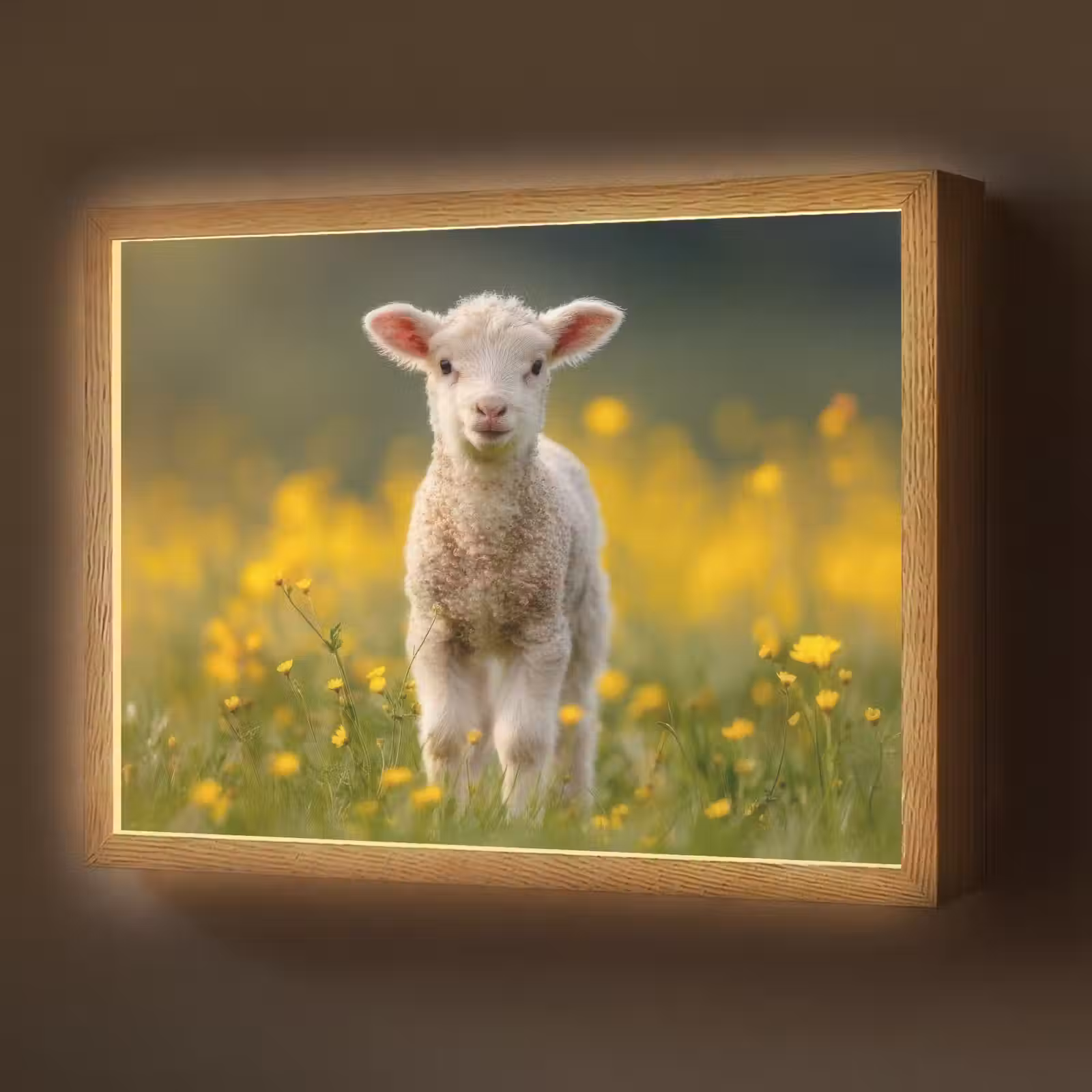 Lightbox - Wandlamp - Lammetje - Gras - Bloemen - Geel — 1