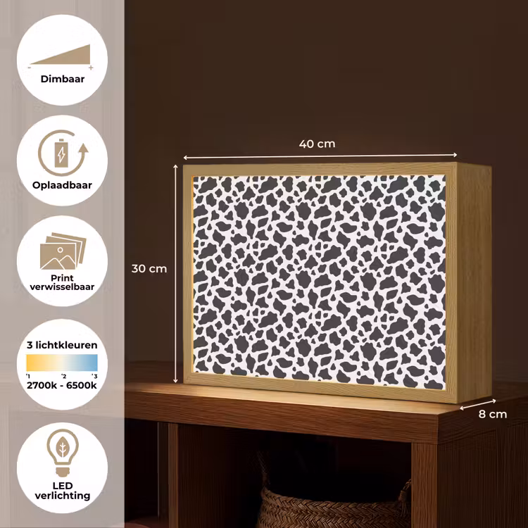Lightbox - Wandlamp - Koe - Vlekken - Patroon - Zwart — 10