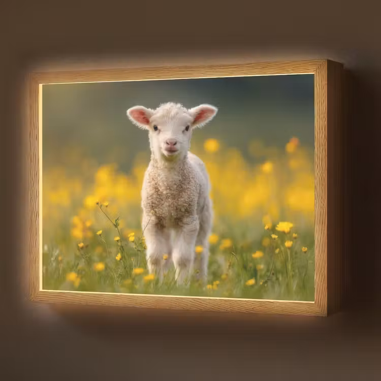 Lightbox - Wandlamp - Lammetje - Gras - Bloemen - Geel — 1