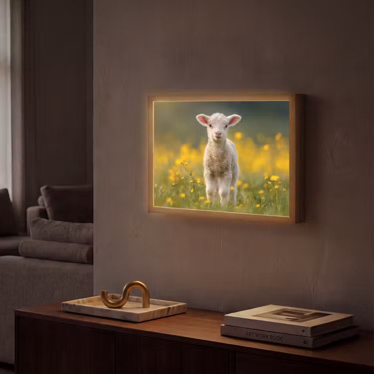 Lightbox - Wandlamp - Lammetje - Gras - Bloemen - Geel — 2