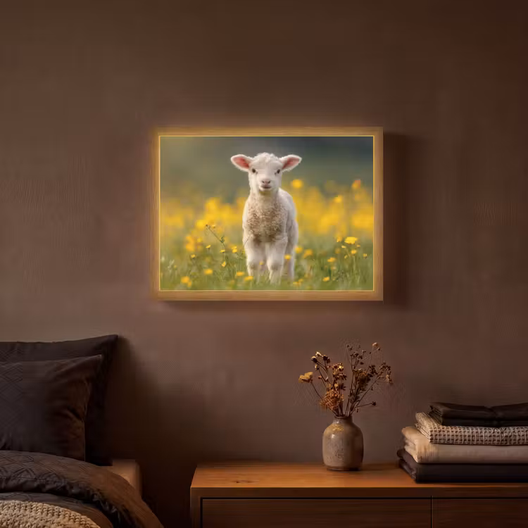 Lightbox - Wandlamp - Lammetje - Gras - Bloemen - Geel — 3