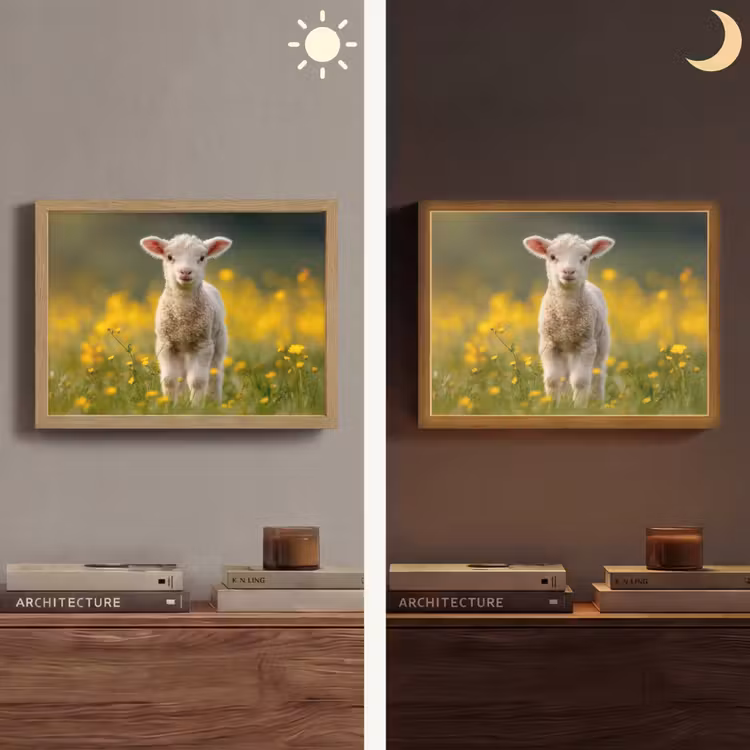 Lightbox - Wandlamp - Lammetje - Gras - Bloemen - Geel — 6
