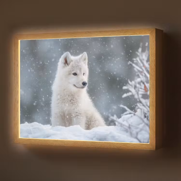Lightbox - Wandlamp - Wolf - Pup - Sneeuw — 1